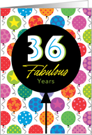 36th Birthday Colorful Floating Balloons With Stars And Dots card