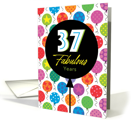 37th Birthday Colorful Floating Balloons With Stars And Dots card