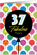 37th Birthday Colorful Floating Balloons With Stars And Dots card