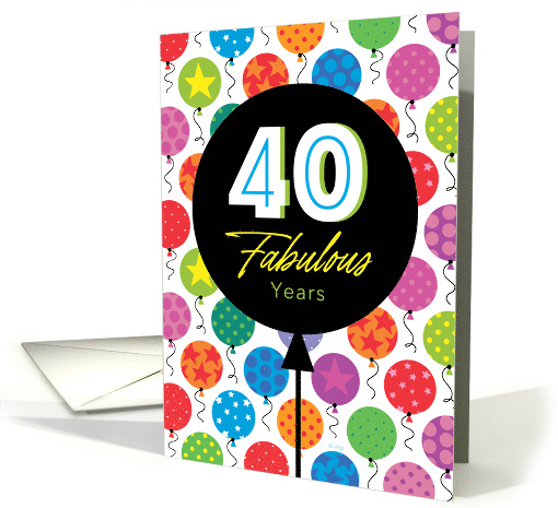 40th Birthday Colorful Floating Balloons With Stars And Dots card