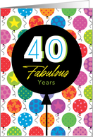 40th Birthday Colorful Floating Balloons With Stars And Dots card