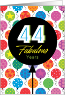 44th Birthday Colorful Floating Balloons With Stars And Dots card