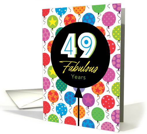 49th Birthday Colorful Floating Balloons With Stars And Dots card