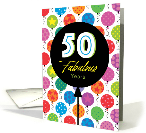 50th Birthday Colorful Floating Balloons With Stars And Dots card