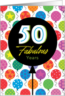 50th Birthday Colorful Floating Balloons With Stars And Dots card