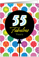 55th Birthday Colorful Floating Balloons With Stars And Dots card