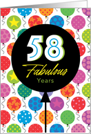 58th Birthday Colorful Floating Balloons With Stars And Dots card