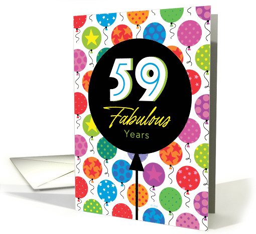 59th Birthday Colorful Floating Balloons With Stars And Dots card