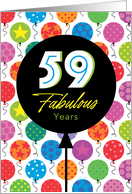 59th Birthday Colorful Floating Balloons With Stars And Dots card