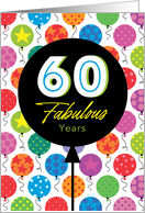 60th Birthday Colorful Floating Balloons With Stars And Dots card