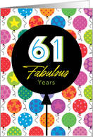 61st Birthday Colorful Floating Balloons With Stars And Dots card