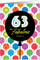 63rd Birthday Colorful Floating Balloons With Stars And Dots card