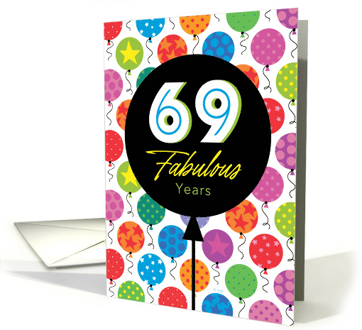 69th Birthday Colorful Floating Balloons With Stars And Dots card