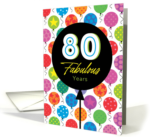 80th Birthday Colorful Floating Balloons With Stars And Dots card