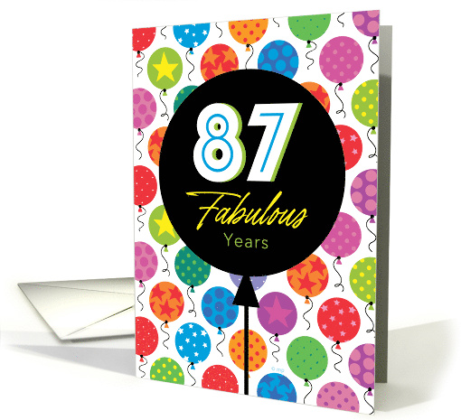 87th Birthday Colorful Floating Balloons With Stars And Dots card