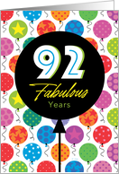 92nd Birthday Colorful Floating Balloons With Stars And Dots card