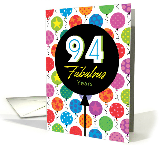 94th Birthday Colorful Floating Balloons With Stars And Dots card