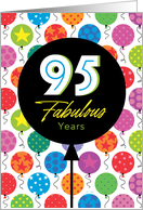 95th Birthday Colorful Floating Balloons With Stars And Dots card