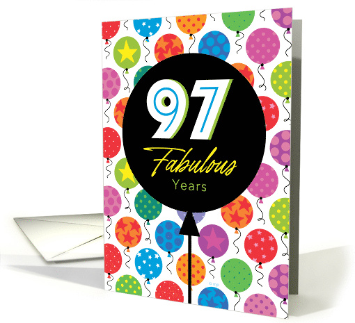 97th Birthday Colorful Floating Balloons With Stars And Dots card