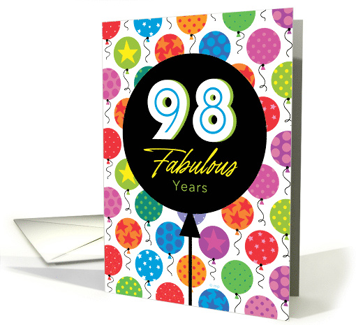98th Birthday Colorful Floating Balloons With Stars And Dots card