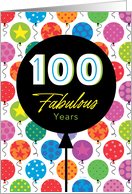 100th Birthday Colorful Floating Balloons With Stars And Dots card