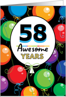 58th Birthday Bright Floating Balloons Typography card