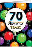 70th Birthday Bright Floating Balloons Typography card