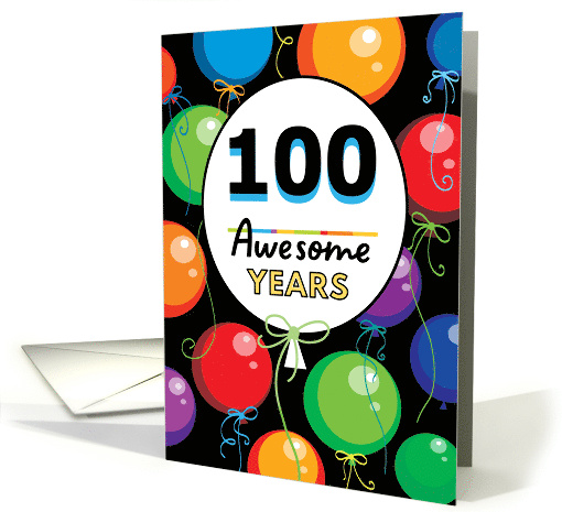 100th Birthday Bright Floating Balloons Typography card (1728078)