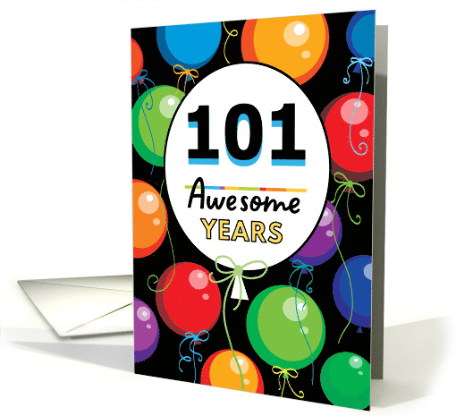 101st Birthday Bright Floating Balloons Typography card (1728080)