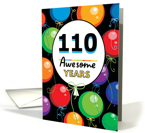 110th Birthday Bright Floating Balloons Typography card (1728102)