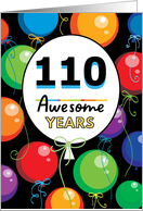 110th Birthday Bright Floating Balloons Typography card