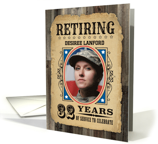 32 Years Custom Name Retirement Invite Wanted Poster card (1730254)