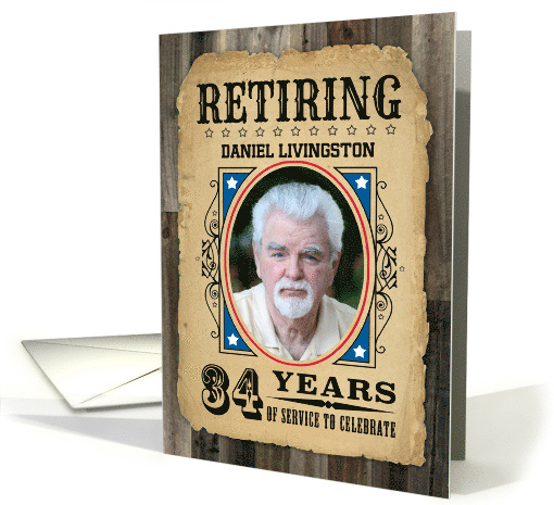 34 Years Custom Name Retirement Invite Wanted Poster card (1730292)