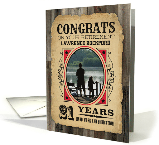 21 Years Custom Name Retirement Congratulations Wanted Poster card