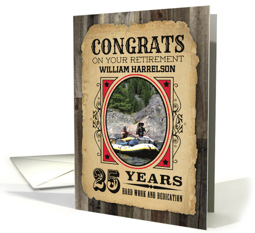 25 Years Custom Name Retirement Congratulations Wanted Poster card