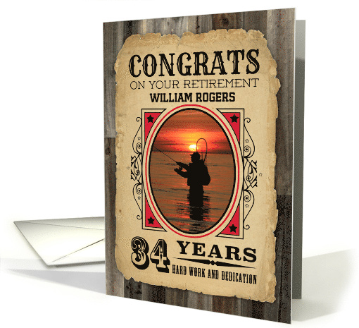 34 Years Custom Name Retirement Congratulations Wanted Poster card