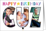 Cousin 3 Custom Photos Happy Birthday Balloon Colorful Lettering card