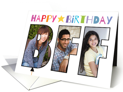 BFF 3 Custom Photos Happy Birthday Balloon Colorful Lettering card