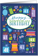 41st Birthday Blue Cake Cupcake Presents Balloon card