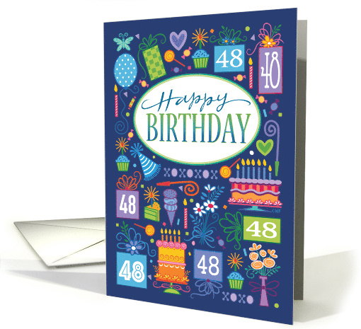 48th Birthday Blue Cake Cupcake Presents Balloon card (1738168)