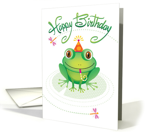 Green Frog Birthday With Hand Lettering And Dragon Flies card