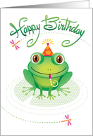 Green Frog Birthday With Hand Lettering And Dragon Flies card