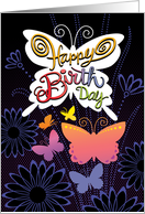 Birthday Butterlies Hand Lettering With Dark Blue Flowers card