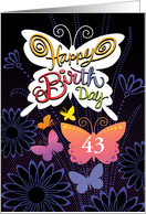 Age 43 Birthday Butterlies Hand Lettering With Dark Blue Flowers card