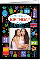 51st Birthday Blue Cake Cupcake Presents Balloon Photo card