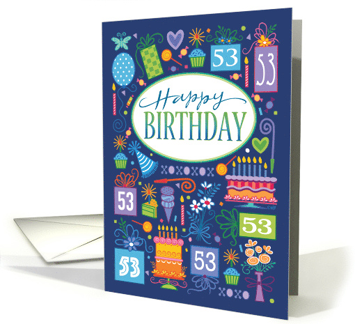 53rd Birthday Blue Cake Cupcake Presents Balloon card (1738520)