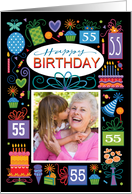 55th Birthday Cake Cupcake Presents Balloon Photo card