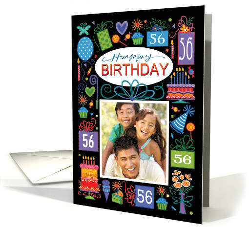56th Birthday Cake Cupcake Presents Balloon Photo card (1738550)