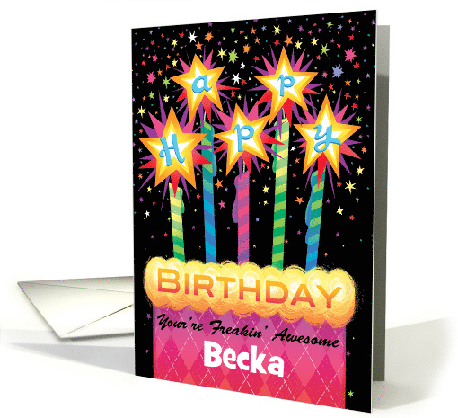 B Custom Name Birthday Pink Argyle Cake With Sparklers card (1738588)
