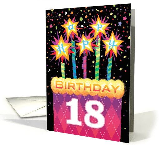 18th Birthday Pink Argyle Cake With Sparklers card (1738610)